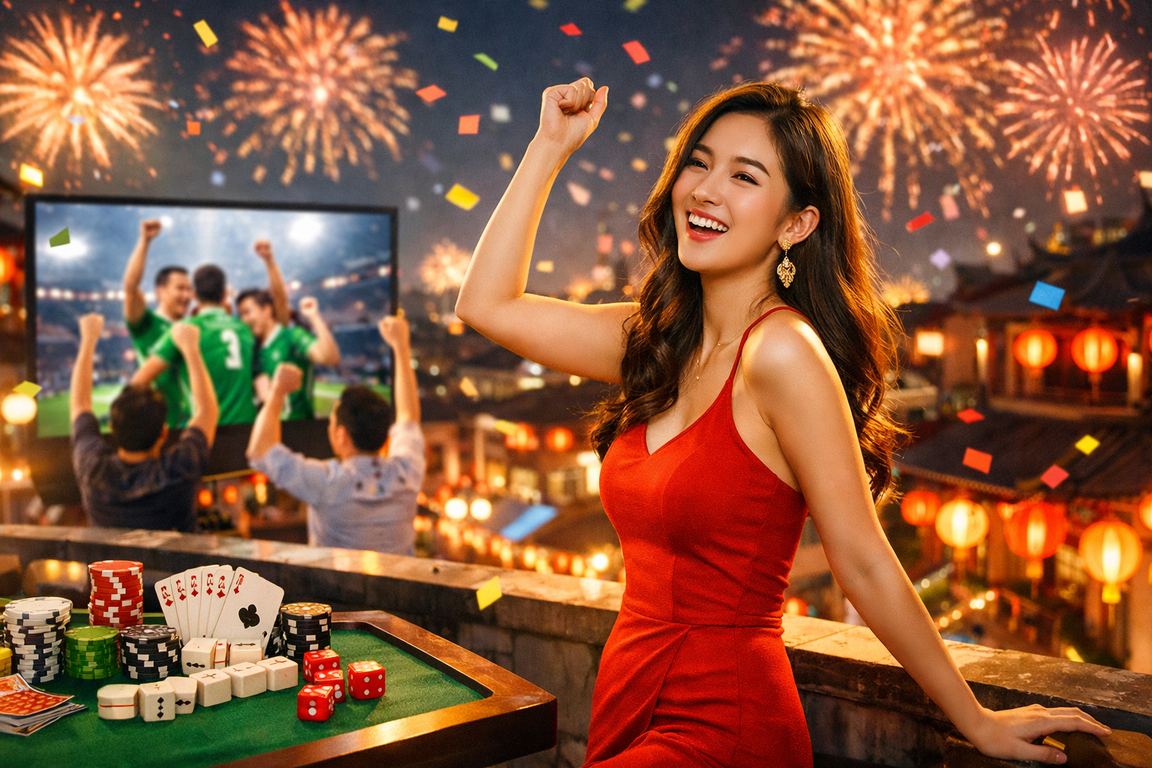 Người chơi bài dưới ánh đèn lồng truyền thống trong không gian phố cổ Hà Nội